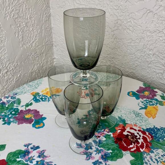 Vintage Mid Century Smokey Glass Blown Glass Ice Tea Glasses, Water Goblets Set - Picture 10 of 16